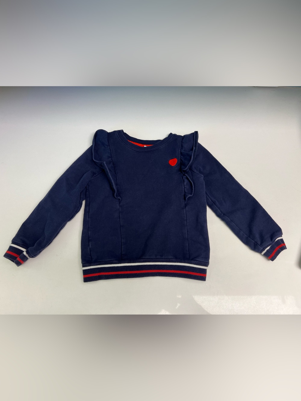 Janie and Jack Navy Sweatshirt with Red Heart and Stripe Trim